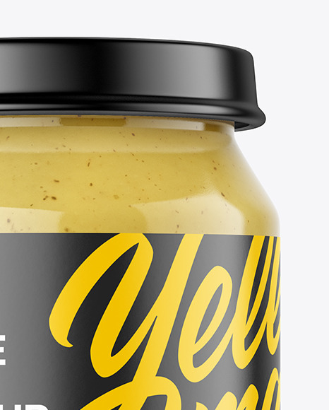 Clear Glass Jar with Mustard Sauce Mockup PSD #2