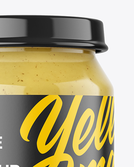 Clear Glass Jar with Mustard Sauce Mockup PSD #1