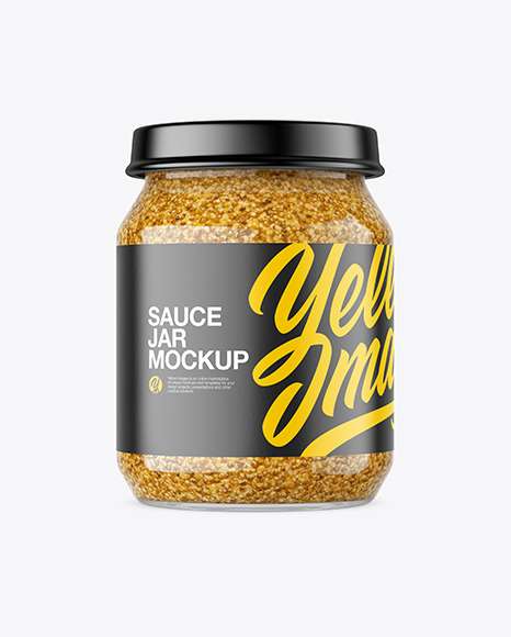 Clear Glass Jar with Mustard Sauce Mockup