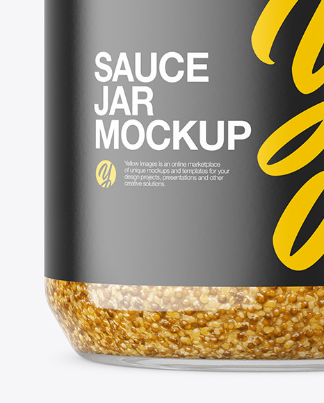 Clear Glass Jar with Mustard Sauce Mockup PSD #6