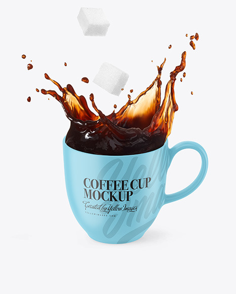 Matte Cup w  Coffee Splash and Sugar Cubes Mockup PSD #2