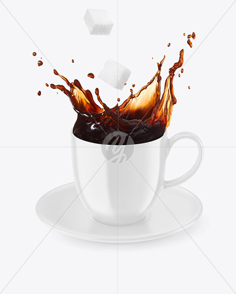 Glossy Coffee Cup   Saucer w  Splash Mockup PSD #3