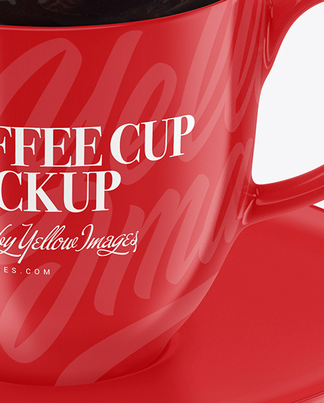 Glossy Coffee Cup   Saucer w  Splash Mockup PSD #1