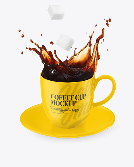 Matte Coffee Cup &amp; Saucer w/ Splash Mockup