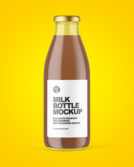 Clear Glass Bottle with Chocolate Milk Mockup PSD #2
