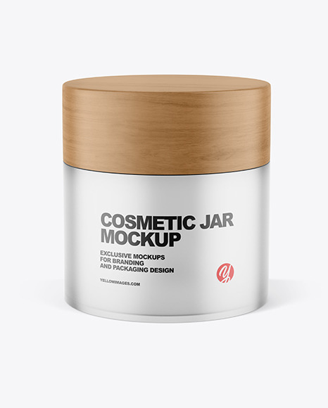 Frosted Glass Cosmetic Jar with Wood Cap Mockup