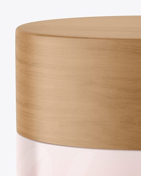 Gloss Cosmetic Jar with Wood Cap Mockup PSD #2