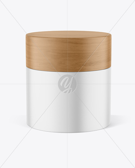 Matte Cosmetic Jar with Wood Cap Mockup PSD #3