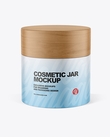 Matte Cosmetic Jar with Wood Cap Mockup