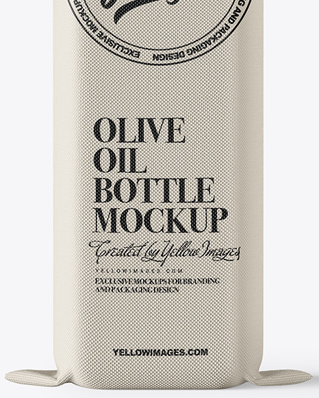 Empty Clear Glass Oil Bottle in Textile Sack Case Mockup PSD #7