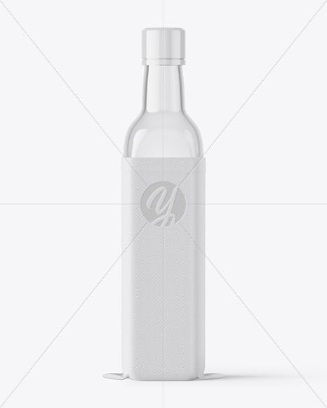 Empty Clear Glass Oil Bottle in Textile Sack Case Mockup PSD #3