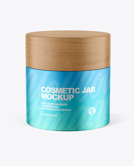 Metallic Cosmetic Jar with Wood Cap Mockup PSD #2