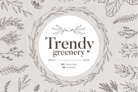 Set of hand drawn greenery