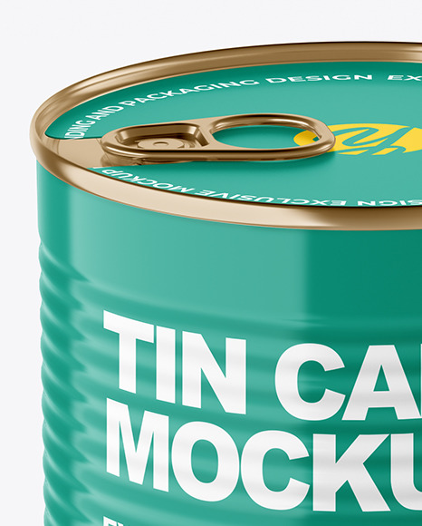 Glossy Tin Can With Pull Tab Mockup PSD #1