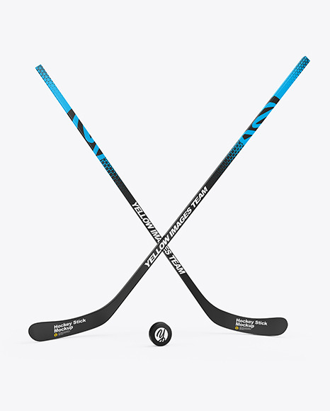Glossy Hockey Stiks &amp; Puck Mockup