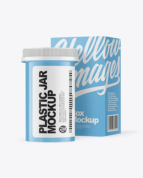 Glossy Plastic Medicines Jar with Box Mockup PSD #2