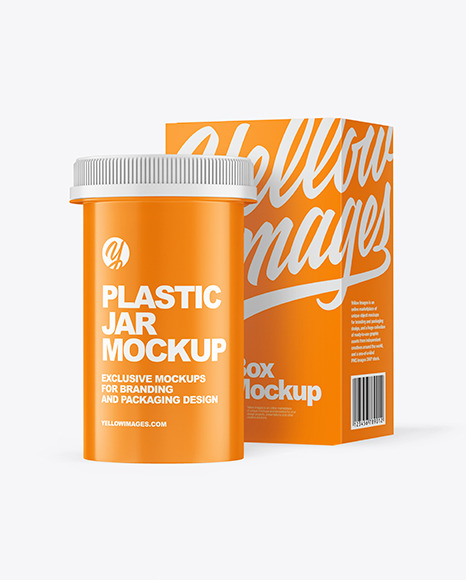 Glossy Plastic Medicines Jar with Box Mockup PSD #3