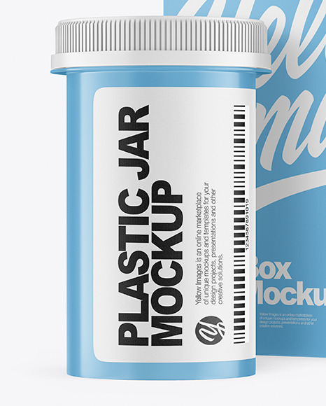 Glossy Plastic Medicines Jar with Box Mockup PSD #4