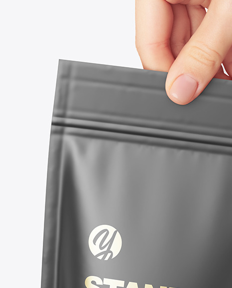 Matte Stand up Pouch in a Hand Mockup PSD #5
