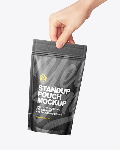 Kraft Stand up Pouch in a Hand Mockup PSD #6
