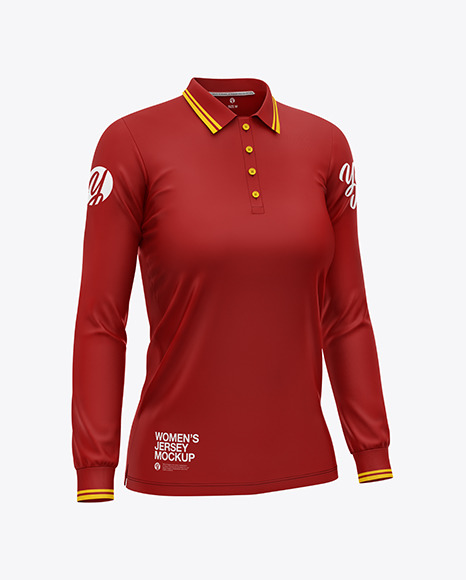 Women&#039;s Long Sleeve Polo Shirt Mockup