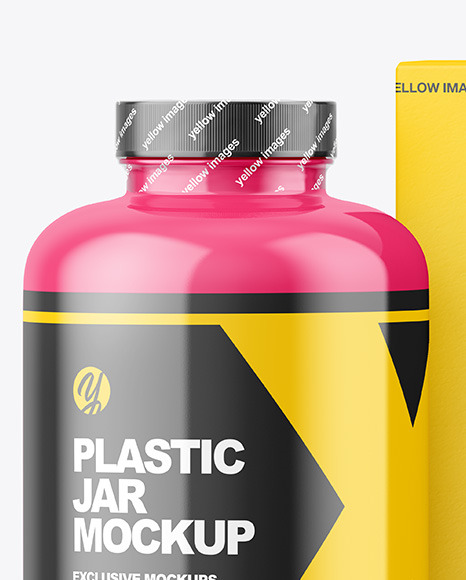 Glossy Plastic Jar with Paper Box Mockup PSD #3