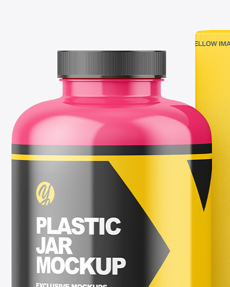 Glossy Plastic Jar with Paper Box Mockup PSD #4