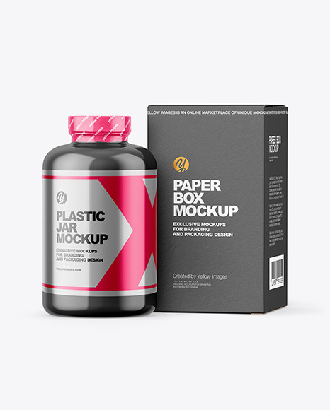 Glossy Plastic Jar with Paper Box Mockup PSD #6