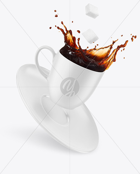 Matte Coffee Cup   Saucer w  Splash Mockup PSD #3