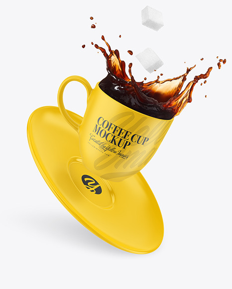 Cup w/ Coffee Splash and Sugar Cubes Mockup