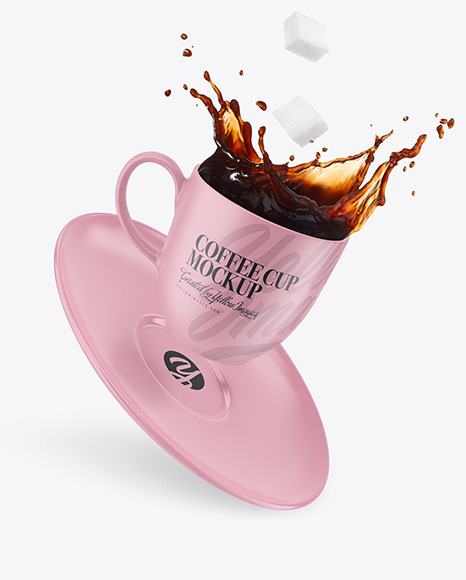 Matte Coffee Cup   Saucer w  Splash Mockup PSD #2