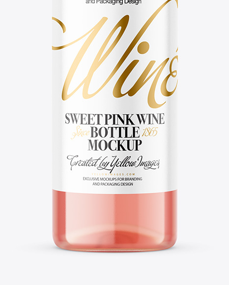 Clear Glass Pink Wine Bottle Mockup PSD #1