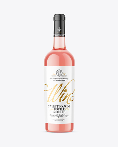 Clear Glass Pink Wine Bottle Mockup