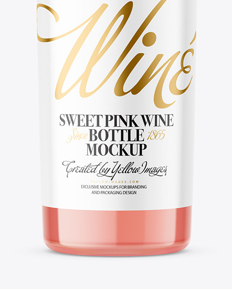 Clear Glass Pink Wine Bottle Mockup PSD #1