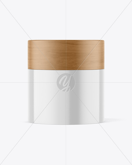 Gloss Cosmetic Jar with Wood Cap Mockup PSD #1