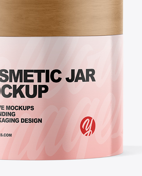 Gloss Cosmetic Jar with Wood Cap Mockup PSD #4