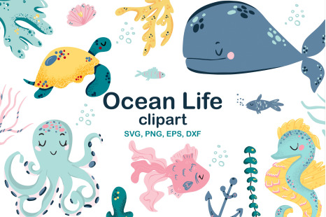 Ocean Life Clipart SVG, PNG