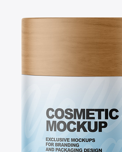Matte Cosmetic Jar with Wood Cap Mockup PSD #2