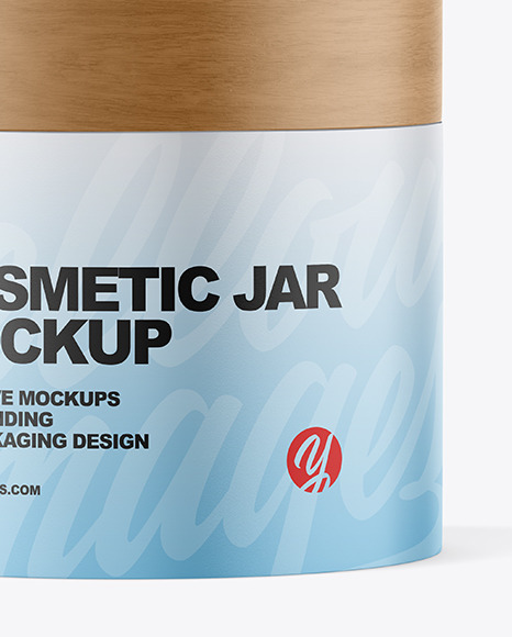 Matte Cosmetic Jar with Wood Cap Mockup PSD #1
