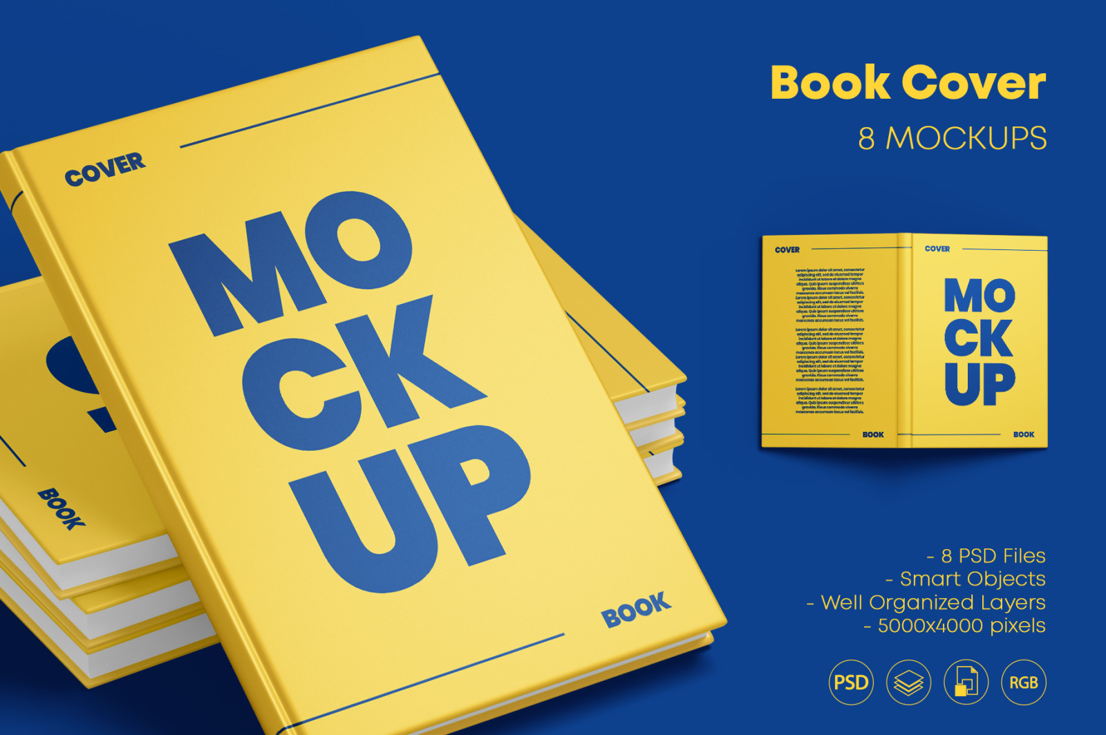 Book Cover Mockup Set on Yellow Images Creative Store