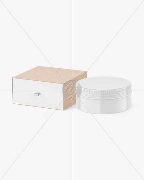 Kraft Box with Glossy Cosmetic Tin Can Mockup PSD #3