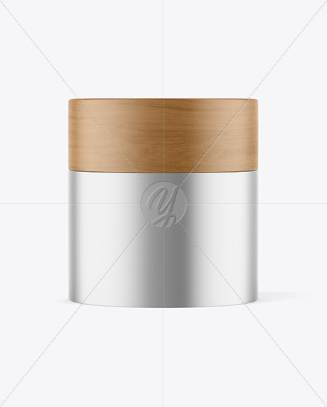 Metallic Cosmetic Jar with Wood Cap Mockup PSD #3