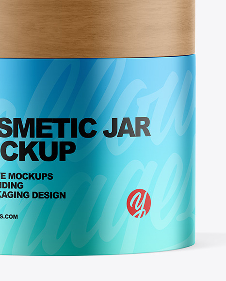 Metallic Cosmetic Jar with Wood Cap Mockup PSD #1