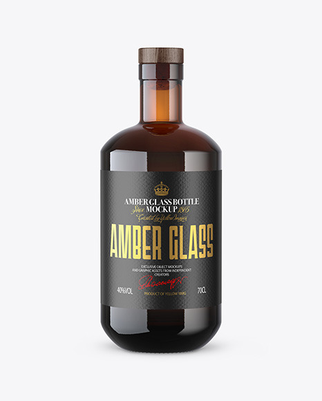 Amber Glass Bottle with Wooden Cap Mockup PSD #2