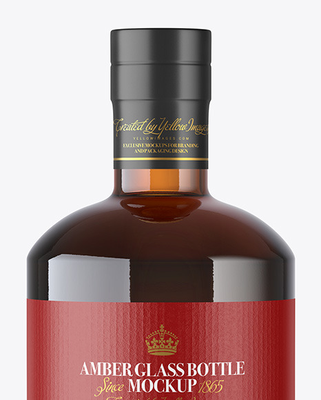 Amber Glass Bottle with Wooden Cap Mockup PSD #1