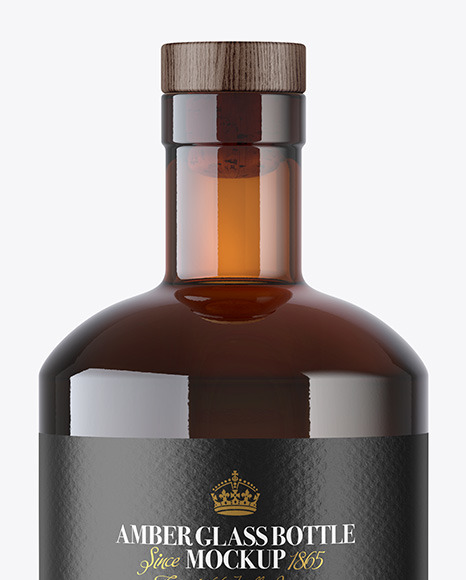 Amber Glass Bottle with Wooden Cap Mockup PSD #6
