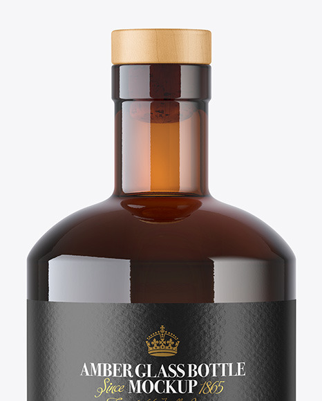 Amber Glass Bottle with Wooden Cap Mockup PSD #7