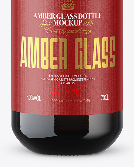 Amber Glass Bottle with Wooden Cap Mockup PSD #5