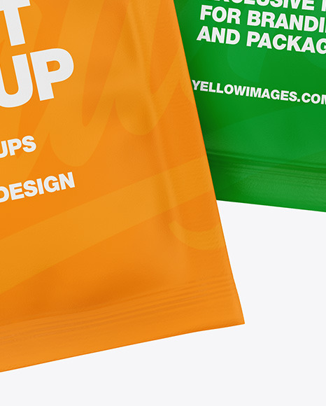 Two Matte Sachets Mockup PSD #4