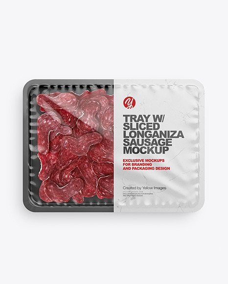 Plastic Tray With Glossy Film &amp; Sliced Longaniza Sausage Mockup